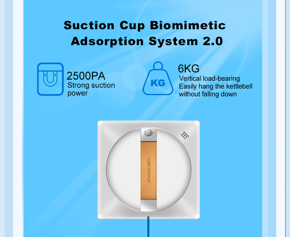 Liectroux YW710 robotický čistič oken, dvojitý vodní sprchový střik, sací tlak 2500 Pa, nízká hlučnost, vodicí kolečka o 360°, dálkové ovládání a ovládání aplikací, bílý