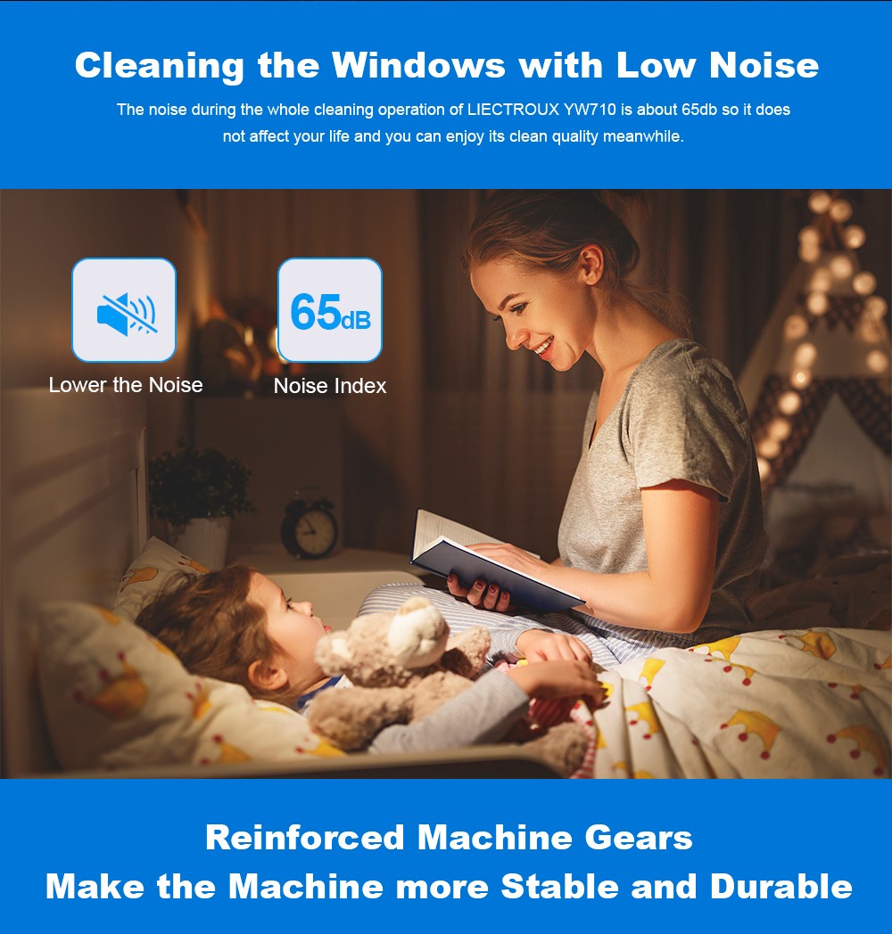 Liectroux YW710 robotický čistič oken, dvojitý vodní sprchový střik, sací tlak 2500 Pa, nízká hlučnost, vodicí kolečka o 360°, dálkové ovládání a ovládání aplikací, bílý