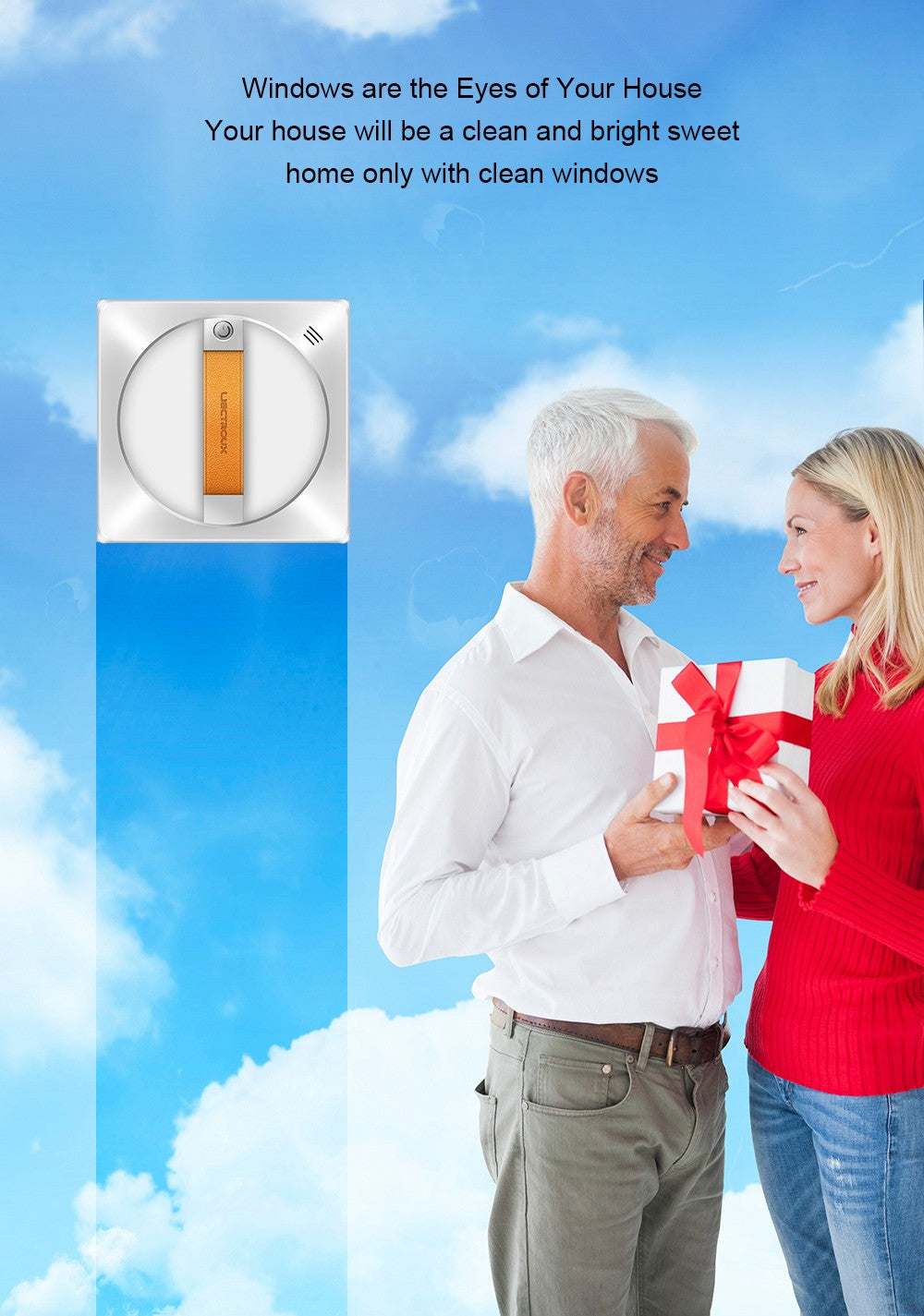 Liectroux YW710 robotický čistič oken, dvojitý vodní sprchový střik, sací tlak 2500 Pa, nízká hlučnost, vodicí kolečka o 360°, dálkové ovládání a ovládání aplikací, bílý