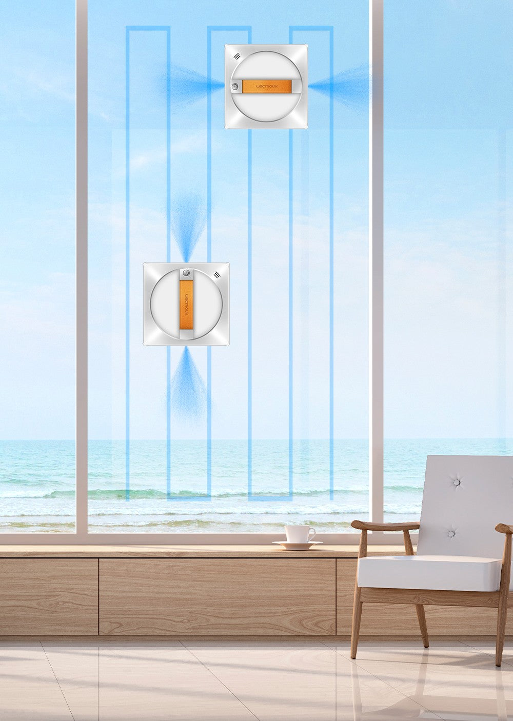 Liectroux YW710 robotický čistič oken, dvojitý vodní sprchový střik, sací tlak 2500 Pa, nízká hlučnost, vodicí kolečka o 360°, dálkové ovládání a ovládání aplikací, bílý