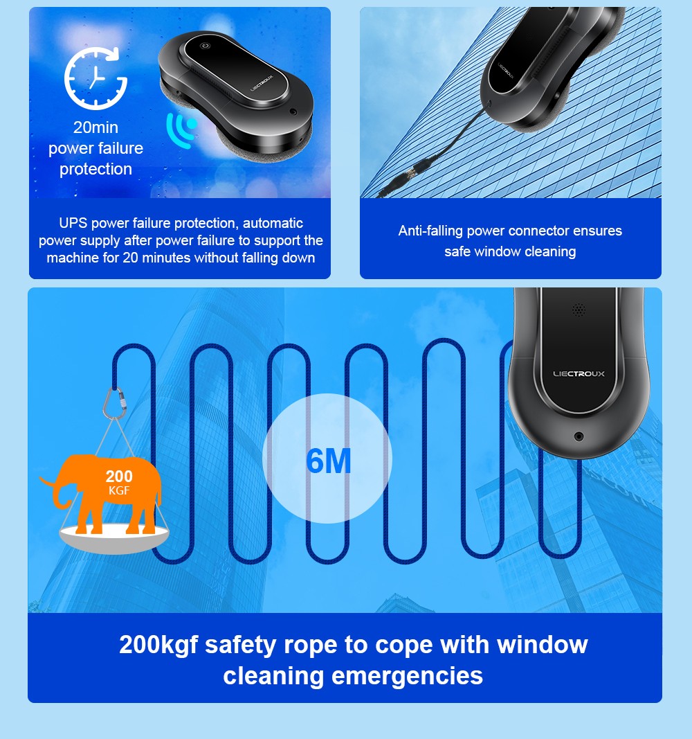 Robotický čistič oken LIECTROUX YW810, obousměrný rozprašovač vody, suché a mokré vytírání, AI trasa, bezkartáčový motor a ventilátor, ovládání přes aplikaci a dálkové ovládání, více způsobů zabezpečení, černý