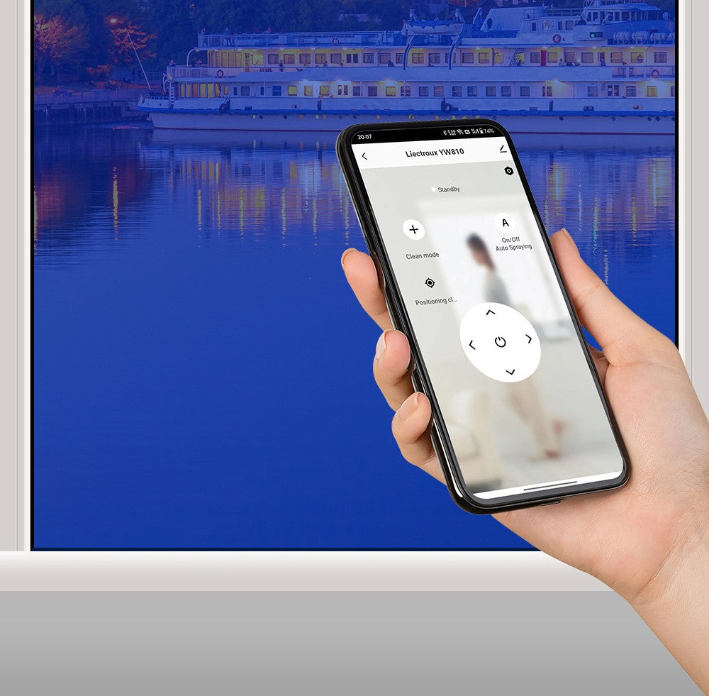 Robotický čistič oken LIECTROUX YW810, obousměrný rozprašovač vody, suché a mokré vytírání, AI trasa, bezkartáčový motor a ventilátor, ovládání přes aplikaci a dálkové ovládání, více způsobů zabezpečení, černý