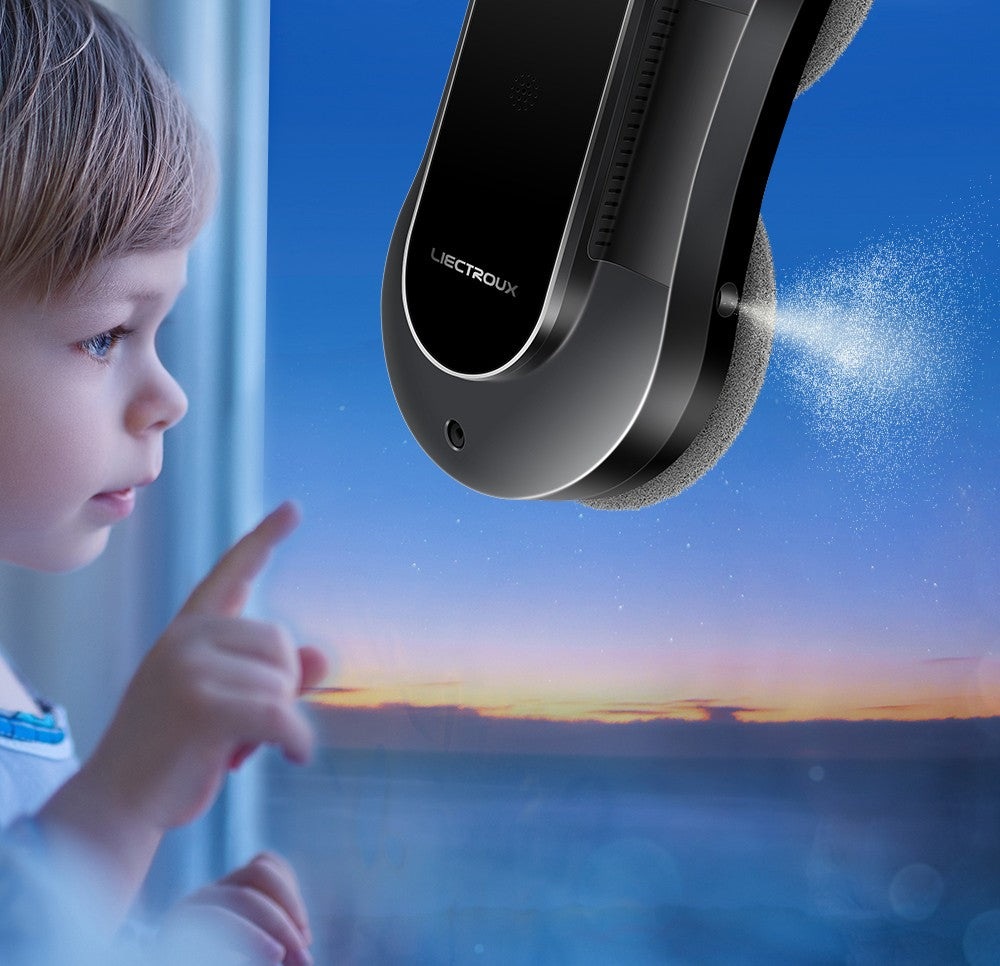 Robotický čistič oken LIECTROUX YW810, obousměrný rozprašovač vody, suché a mokré vytírání, AI trasa, bezkartáčový motor a ventilátor, ovládání přes aplikaci a dálkové ovládání, více způsobů zabezpečení, černý