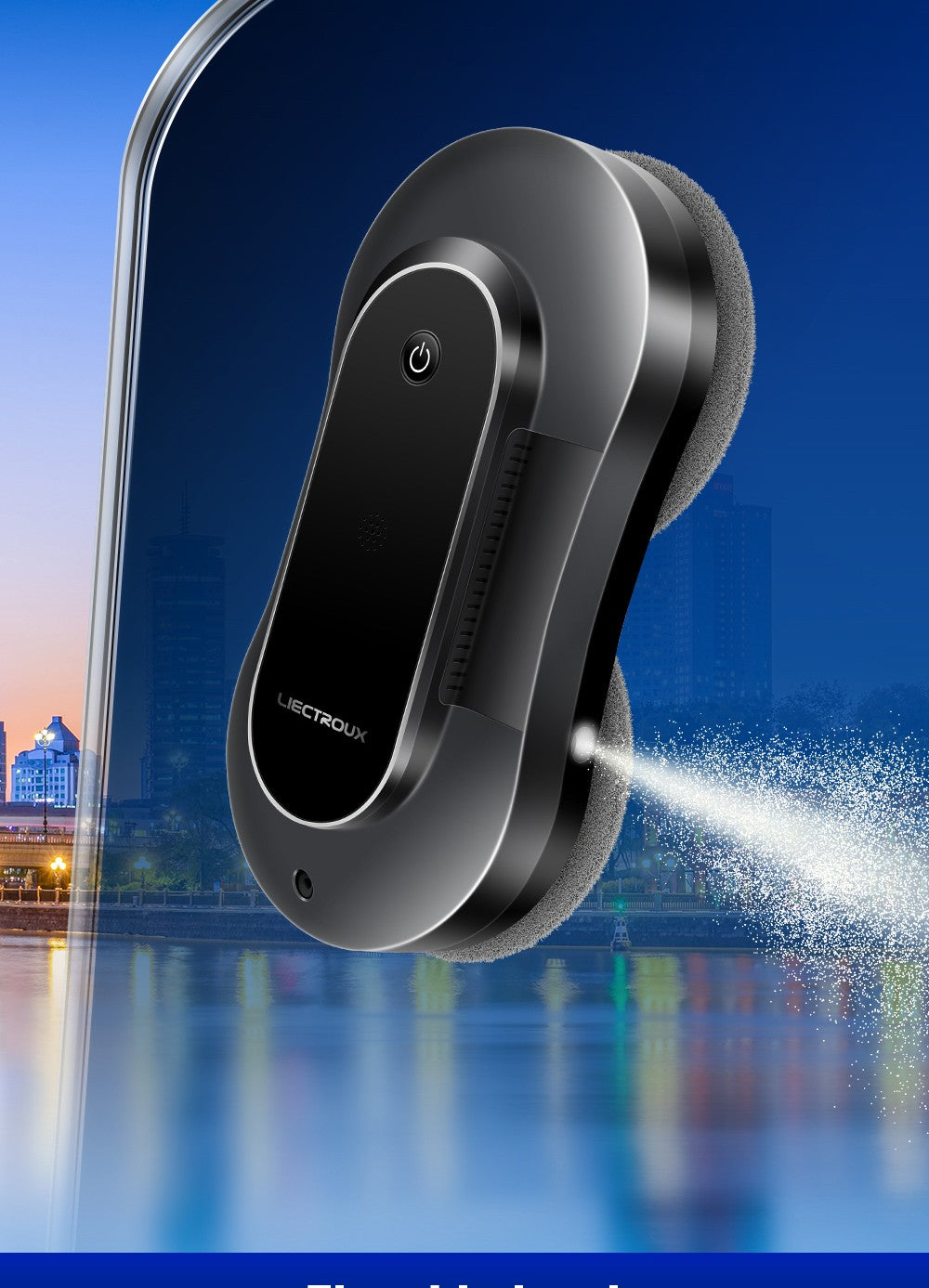 Robotický čistič oken LIECTROUX YW810, obousměrný rozprašovač vody, suché a mokré vytírání, AI trasa, bezkartáčový motor a ventilátor, ovládání přes aplikaci a dálkové ovládání, více způsobů zabezpečení, černý