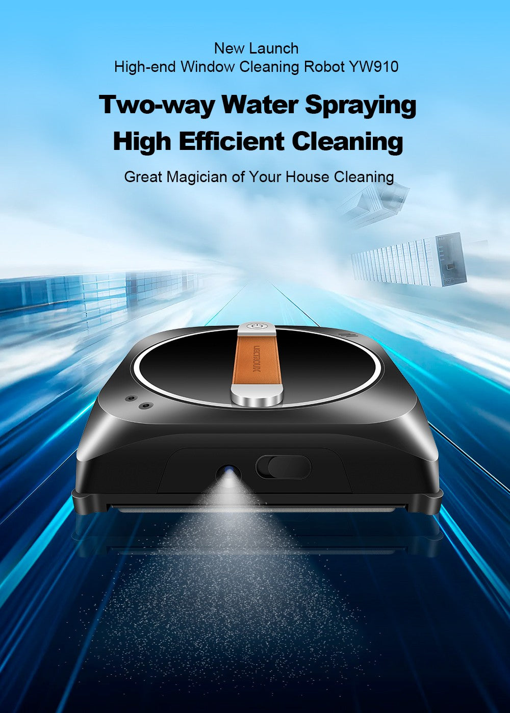 Liectroux YW910 robotický čistič oken, dvojitý vodní sprej, sací výkon 3000 Pa, laserový senzor, ovládání aplikací a dálkovým ovládáním, paměťová funkce