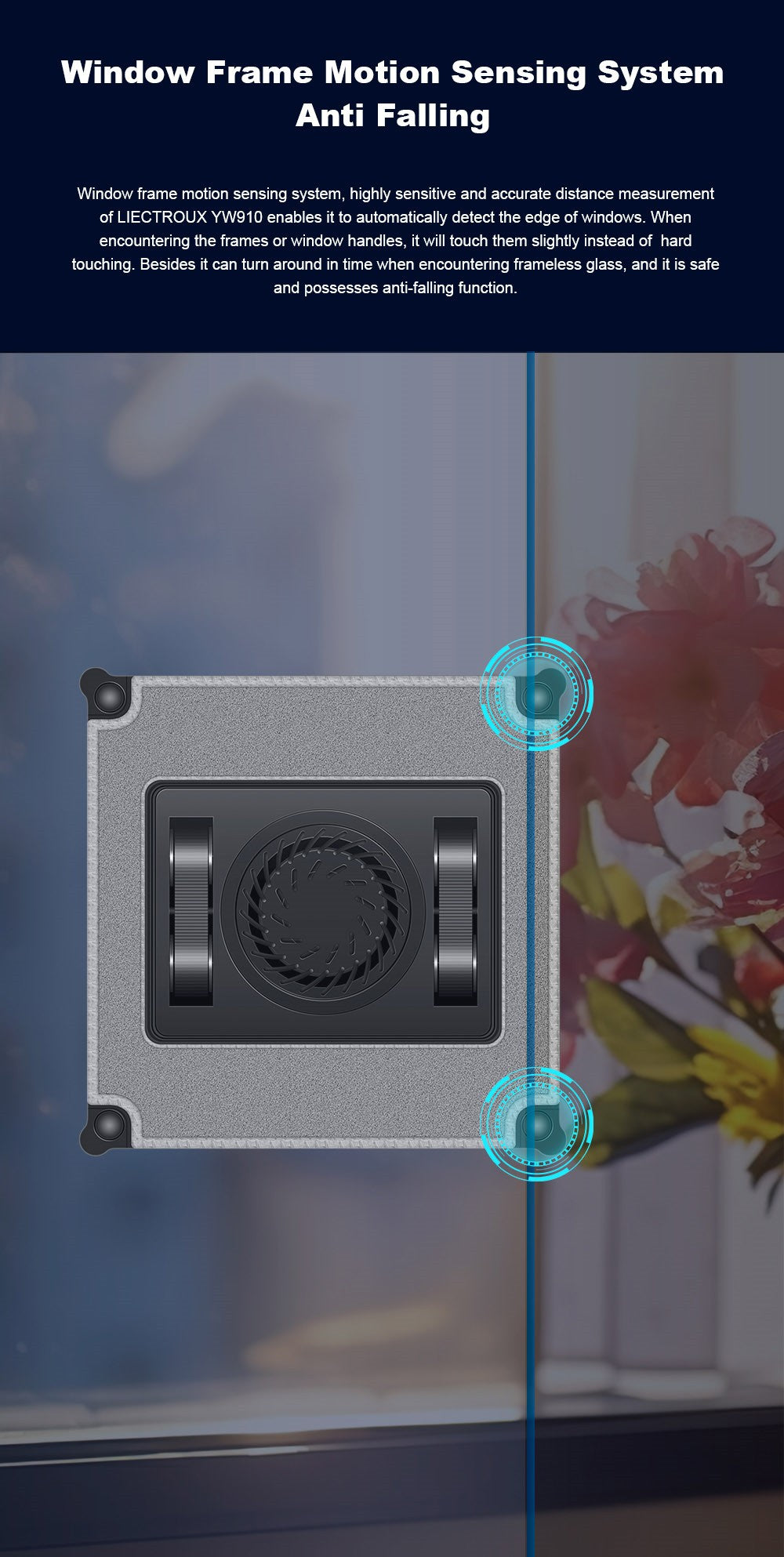 Liectroux YW910 robotický čistič oken, dvojitý vodní sprej, sací výkon 3000 Pa, laserový senzor, ovládání aplikací a dálkovým ovládáním, paměťová funkce