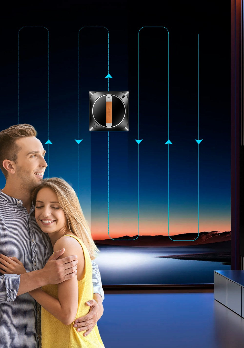 Liectroux YW910 robotický čistič oken, dvojitý vodní sprej, sací výkon 3000 Pa, laserový senzor, ovládání aplikací a dálkovým ovládáním, paměťová funkce