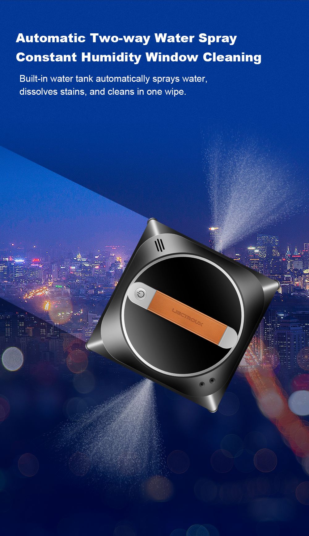 Liectroux YW910 robotický čistič oken, dvojitý vodní sprej, sací výkon 3000 Pa, laserový senzor, ovládání aplikací a dálkovým ovládáním, paměťová funkce