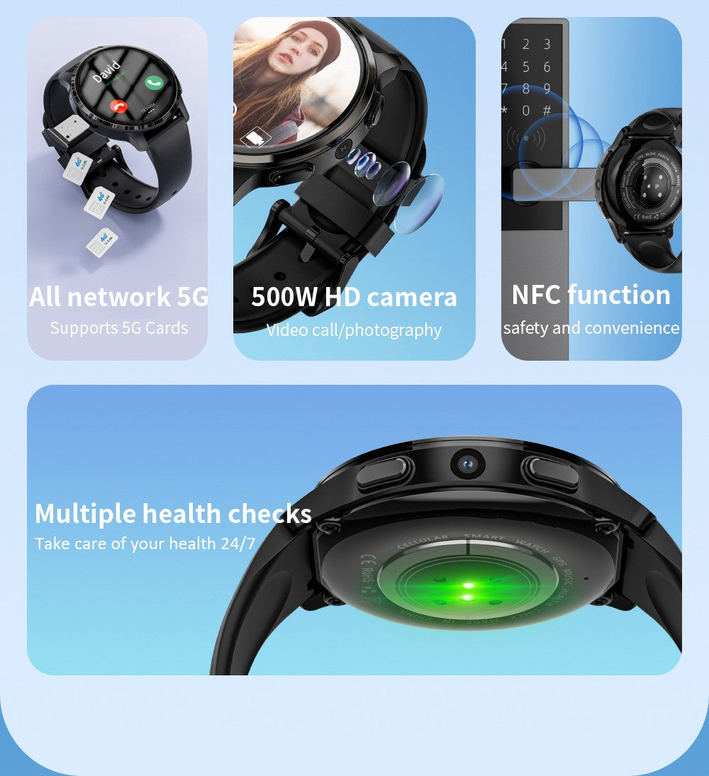 Chytré hodinky LOKMAT APPLLP 2, 1,508palcový AMOLED displej, podpora 4G SIM karet, Android 8.1, NFC přístup, nepřetržité sledování zdraví, více sportovních režimů