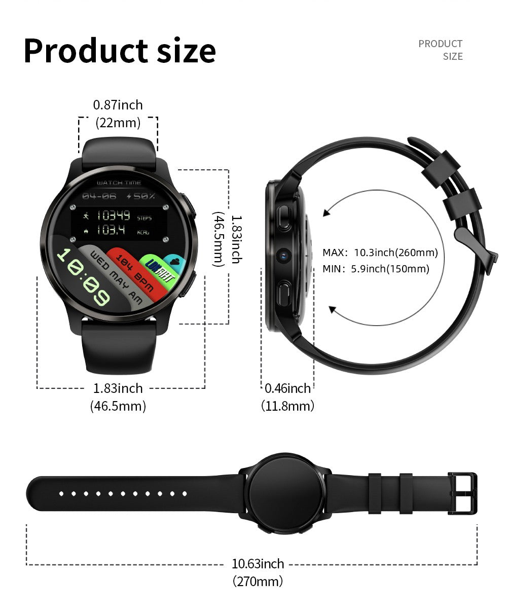 Chytré hodinky LOKMAT APPLLP 2, 1,508palcový AMOLED displej, podpora 4G SIM karet, Android 8.1, NFC přístup, nepřetržité sledování zdraví, více sportovních režimů