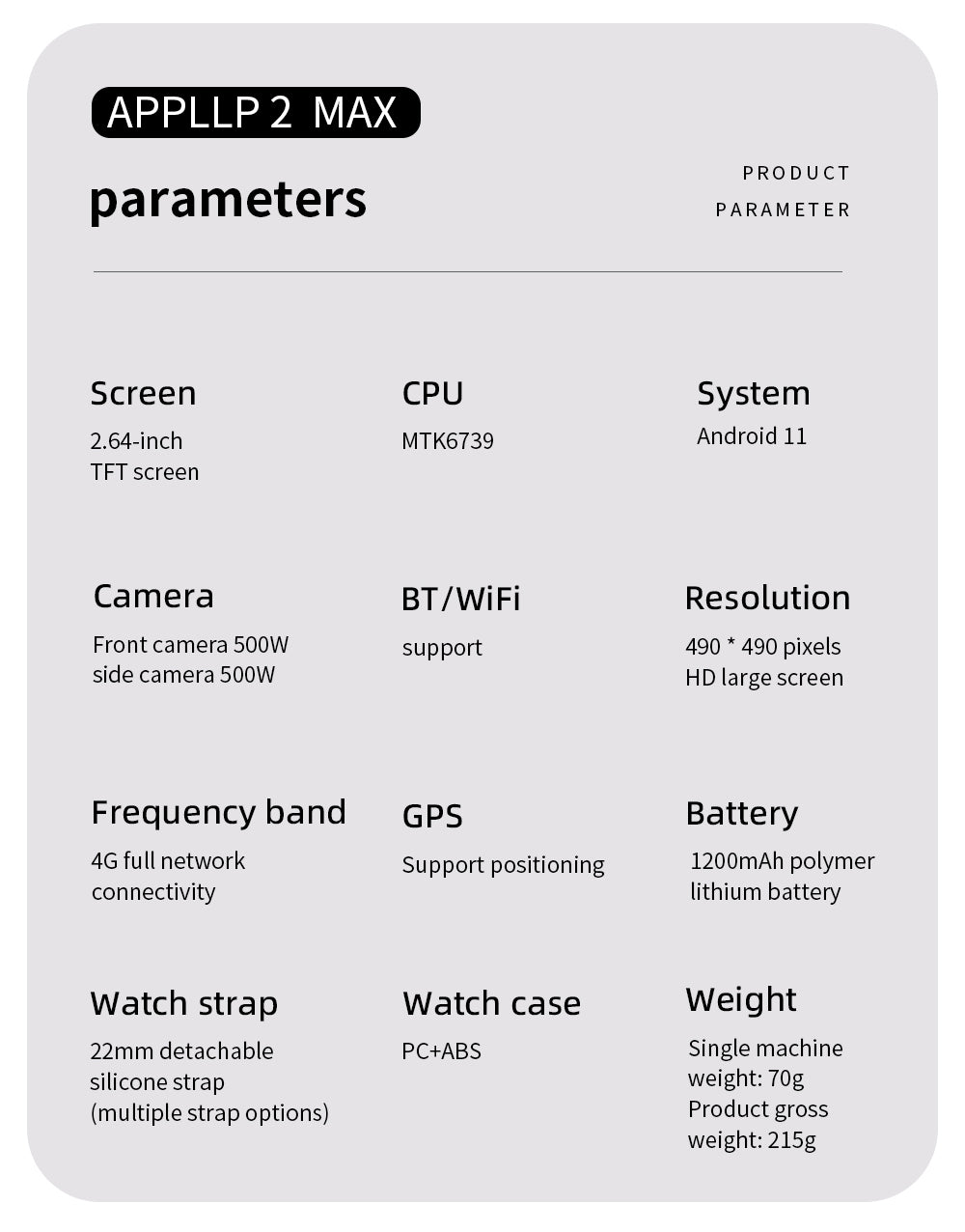 Odnímatelné chytré hodinky LOKMAT APPLLP 2 MAX, 2,64palcový displej, Android 11, podpora SIM karet 4G/5G, připojení Bluetooth, GPS určování polohy, baterie 1200 mAh
