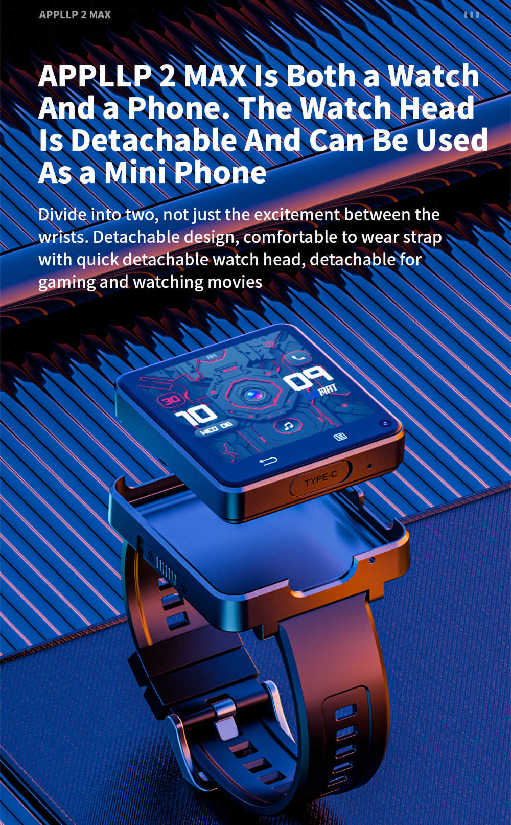 Odnímatelné chytré hodinky LOKMAT APPLLP 2 MAX, 2,64palcový displej, Android 11, podpora SIM karet 4G/5G, připojení Bluetooth, GPS určování polohy, baterie 1200 mAh