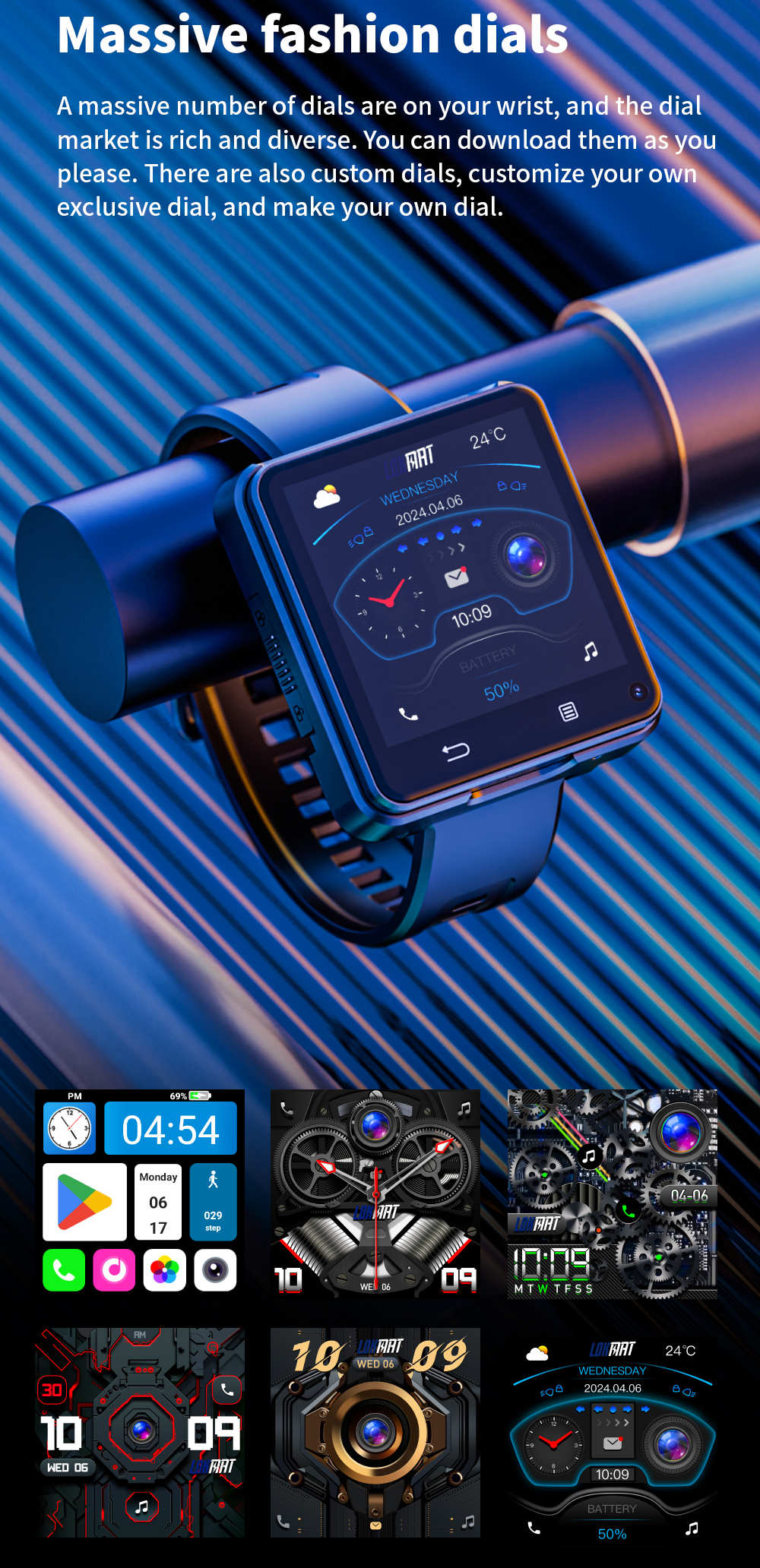 Odnímatelné chytré hodinky LOKMAT APPLLP 2 MAX, 2,64palcový displej, Android 11, podpora SIM karet 4G/5G, připojení Bluetooth, GPS určování polohy, baterie 1200 mAh