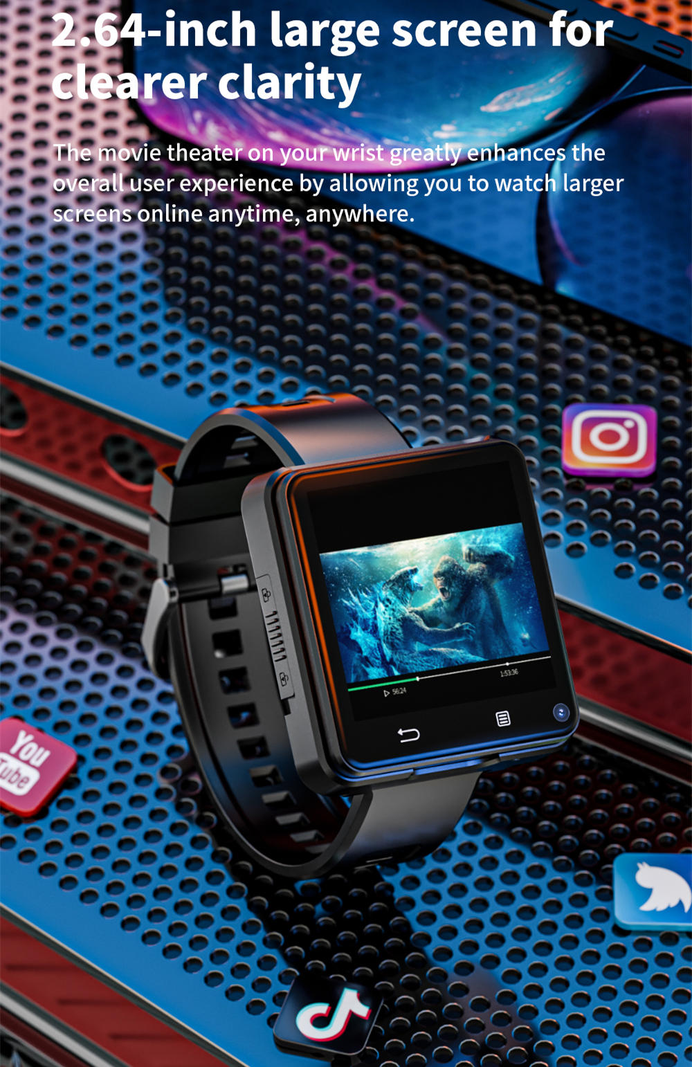 Odnímatelné chytré hodinky LOKMAT APPLLP 2 MAX, 2,64palcový displej, Android 11, podpora SIM karet 4G/5G, připojení Bluetooth, GPS určování polohy, baterie 1200 mAh