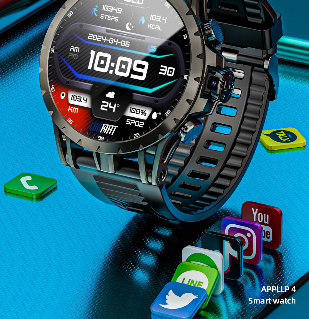 Chytré hodinky LOKMAT APPLLP 4, 1,508palcový AMOLED displej, podpora SIM karet 4G/5G, monitorování tepové frekvence a kyslíku v krvi, funkce NFC, GPS polohování