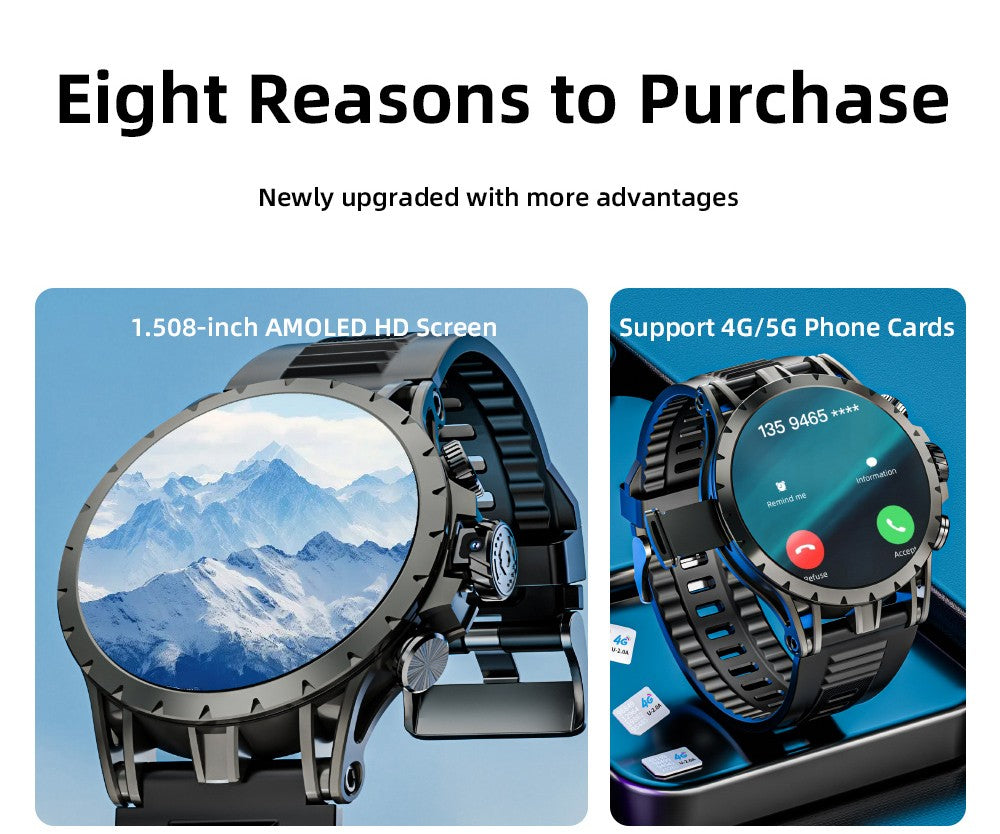 Chytré hodinky LOKMAT APPLLP 4, 1,508palcový AMOLED displej, podpora SIM karet 4G/5G, monitorování tepové frekvence a kyslíku v krvi, funkce NFC, GPS polohování