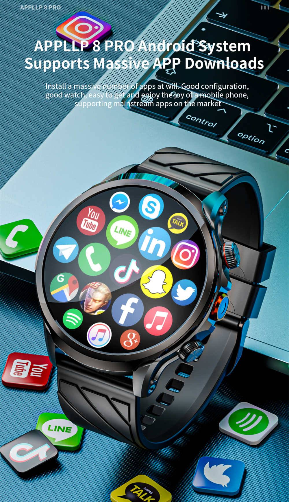 Chytré hodinky LOKMAT APPLLP 8 Pro, Android 8.1, 1,85" HD TFT displej, 4G volání, NFC přístup, monitorování tepové frekvence a kyslíku v krvi