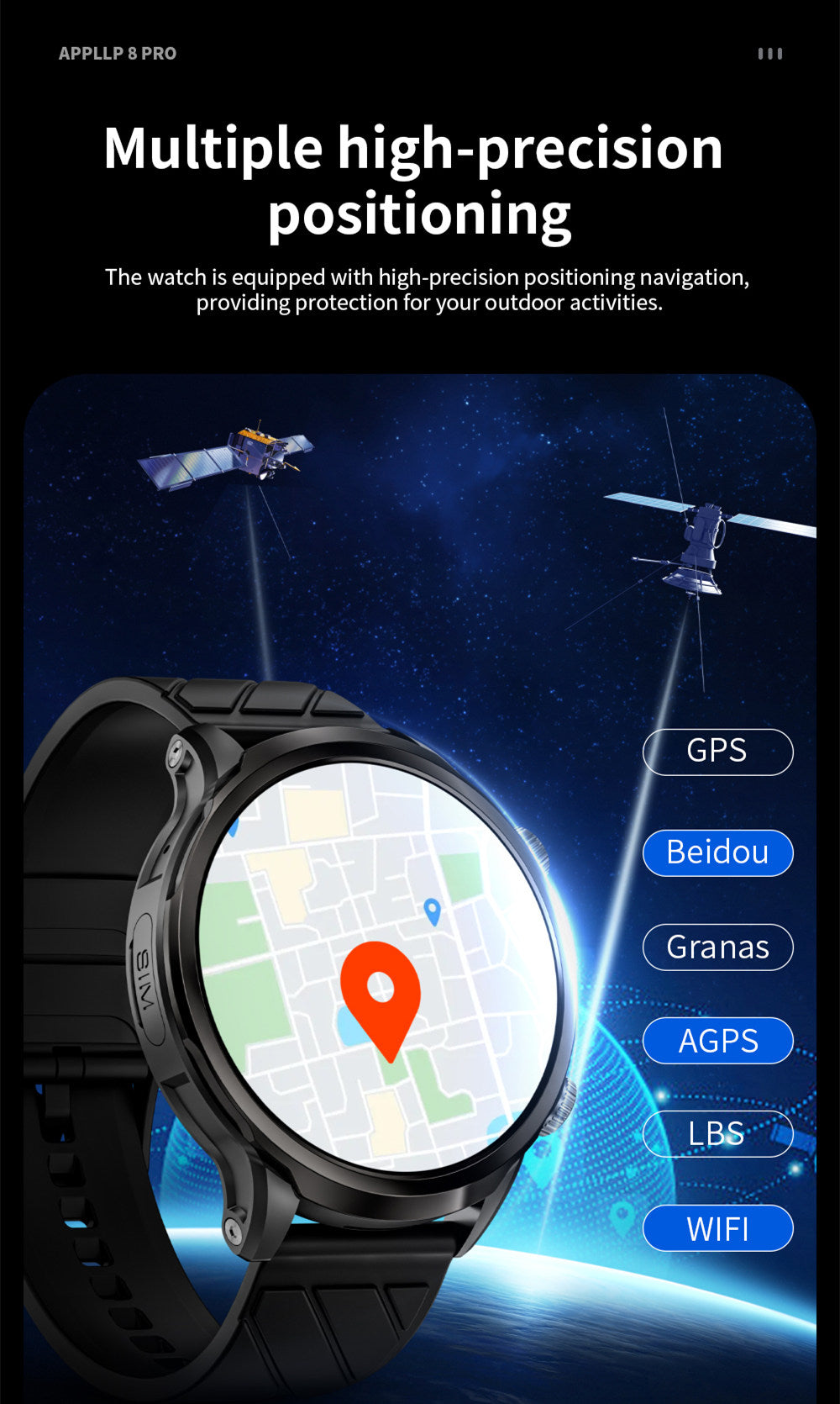 Chytré hodinky LOKMAT APPLLP 8 Pro, Android 8.1, 1,85" HD TFT displej, 4G volání, NFC přístup, monitorování tepové frekvence a kyslíku v krvi