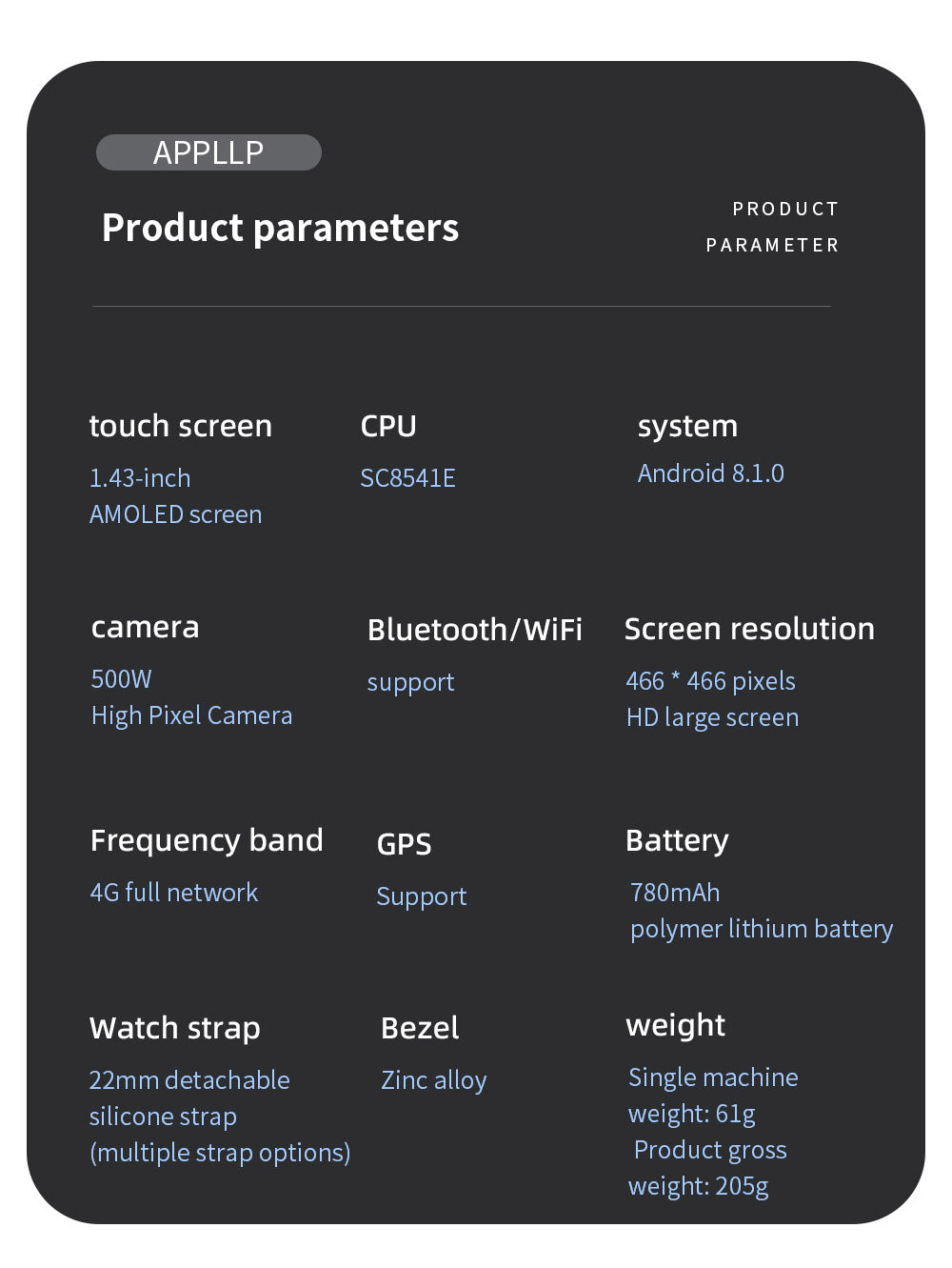 Chytré hodinky LOKMAT APPLLP 4G, AMOLED HD displej, NFC přístup, monitorování tepové frekvence, Bluetooth 4.2, více sportovních režimů, GPS/Beidou/Granas/AGPS/LBS polohování