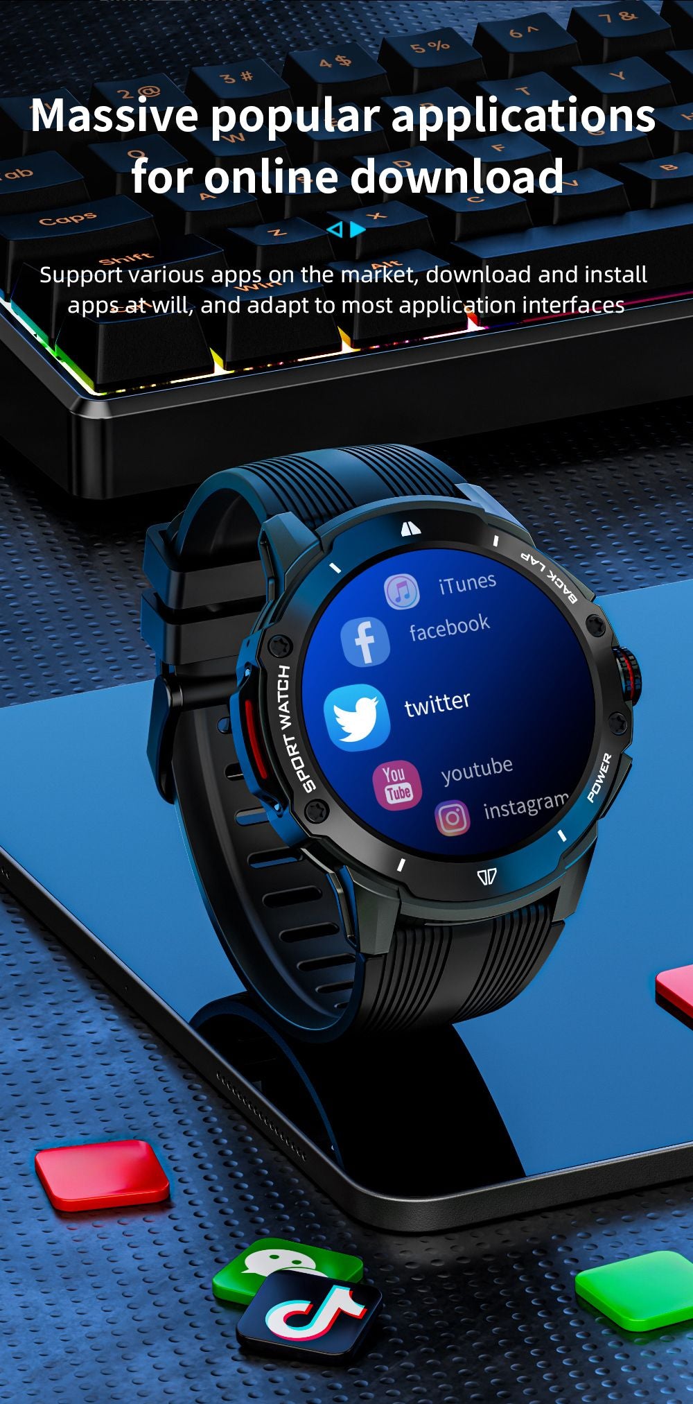 Chytré hodinky LOKMAT APPLLP 4G, AMOLED HD displej, NFC přístup, monitorování tepové frekvence, Bluetooth 4.2, více sportovních režimů, GPS/Beidou/Granas/AGPS/LBS polohování