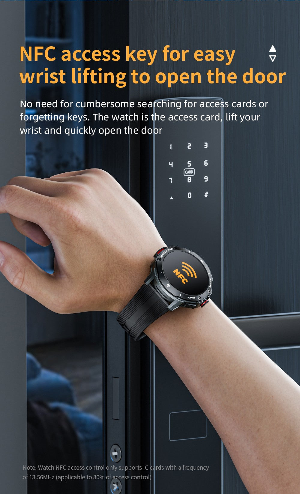 Chytré hodinky LOKMAT APPLLP 4G, AMOLED HD displej, NFC přístup, monitorování tepové frekvence, Bluetooth 4.2, více sportovních režimů, GPS/Beidou/Granas/AGPS/LBS polohování