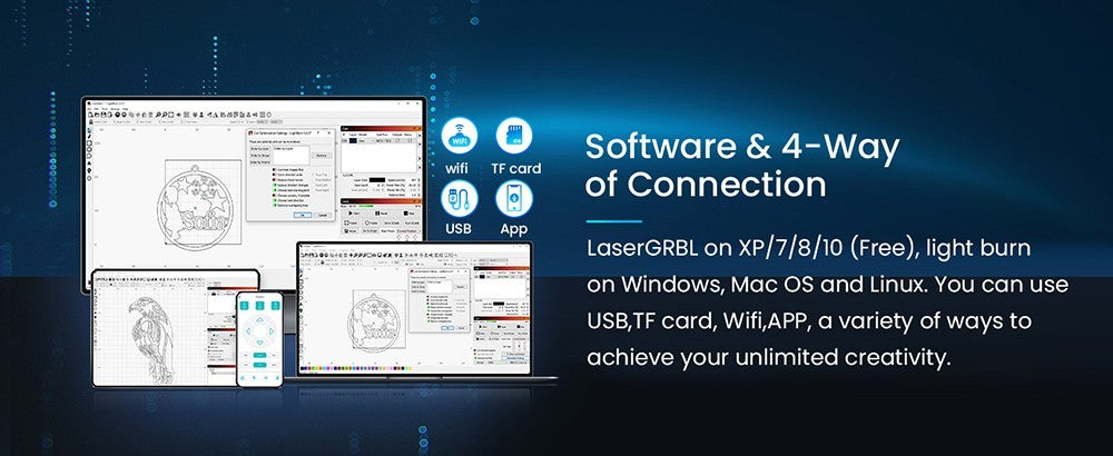 Delší laserová gravírovací řezačka B1 30W, 6jádrová laserová hlava, gravírovací plocha 450 x 440 mm