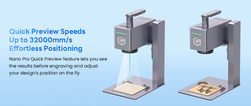 Přenosný laserový gravírovací stroj LONGER Nano Pro 12W, dva diodové lasery s FAC, ultrarychlá rychlost 5000 mm/s, přesnost 0,02 mm s čočkou Field Lens, LightBurn a LaserGRBL a LaserBurn, řezání dřeva 10 mm, 100*100 mm