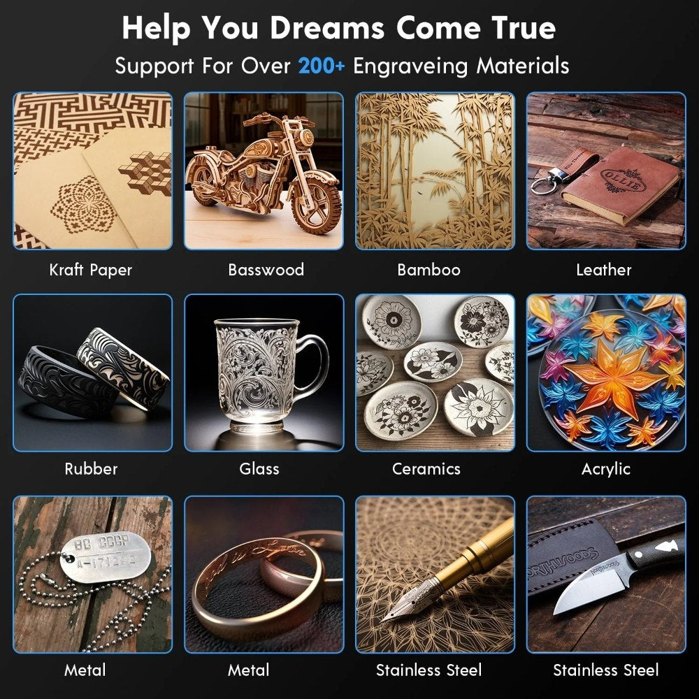 Laserová gravírka/řezačka LONGER RAY5 20W, pevné zaostření, laserový bod 0,08*0,1 mm, barevná dotyková obrazovka, 32bitový čipset, podpora připojení k aplikaci, pracovní plocha 375*375 mm