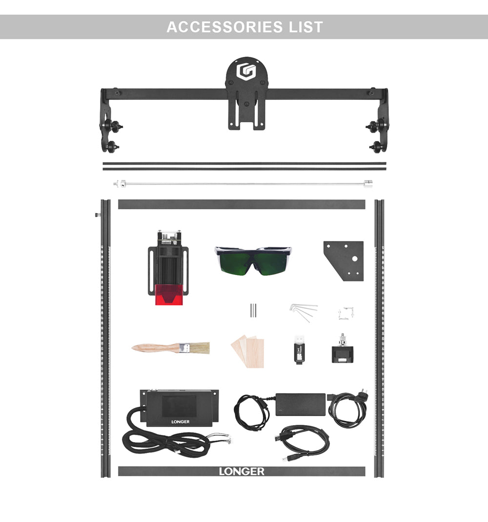 Laserový gravírovací stroj LONGER RAY5 5W, 32bitový čipset, WiFi připojení, 3,5"