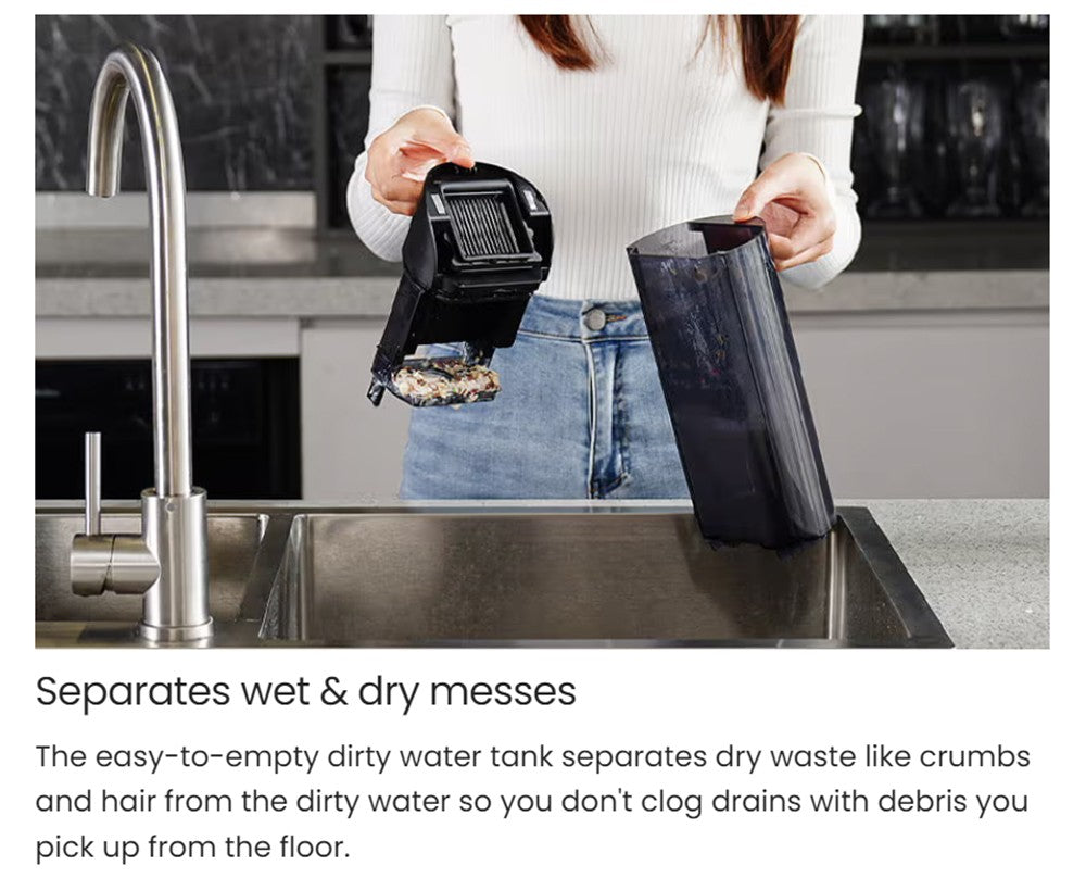 Bezdrátový mokro-suchý vysavač Maircle F1, sací výkon 16 kPa, doba provozu 35 minut, LED displej, samojízdný a samočisticí, hlasové pokyny, na dřevěné podlahy a lepkavé nečistoty