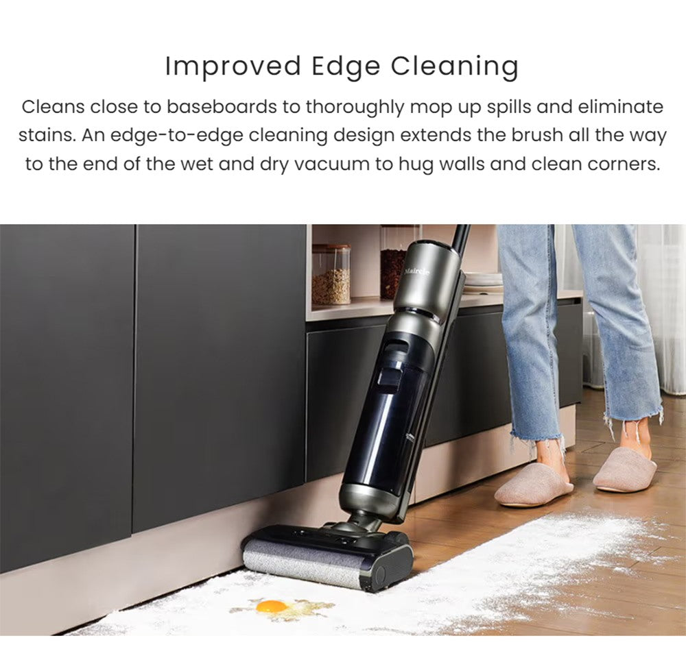 Bezdrátový mokro-suchý vysavač Maircle F1, sací výkon 16 kPa, doba provozu 35 minut, LED displej, samojízdný a samočisticí, hlasové pokyny, na dřevěné podlahy a lepkavé nečistoty