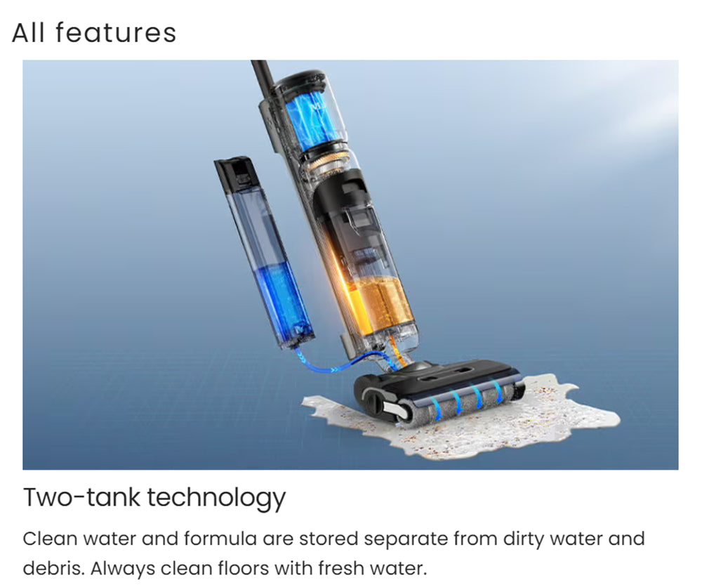 Bezdrátový mokro-suchý vysavač Maircle F1, sací výkon 16 kPa, doba provozu 35 minut, LED displej, samojízdný a samočisticí, hlasové pokyny, na dřevěné podlahy a lepkavé nečistoty