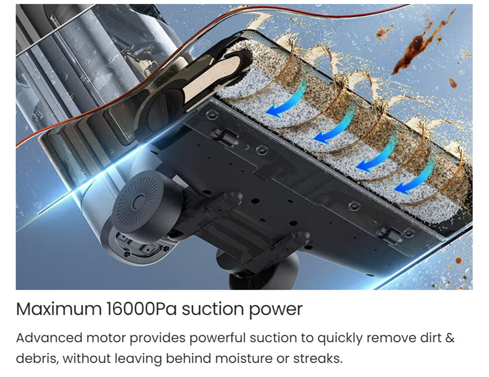 Bezdrátový mokro-suchý vysavač Maircle F1, sací výkon 16 kPa, doba provozu 35 minut, LED displej, samojízdný a samočisticí, hlasové pokyny, na dřevěné podlahy a lepkavé nečistoty