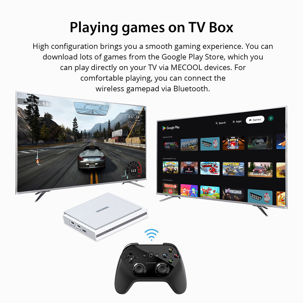 MECOOL KM2 PLUS Deluxe TV Box, Android 11, 4K HDR výstup, čtyřjádrový procesor Amlogic S905X4-J, 4GB RAM 32GB ROM, WiFi 6 Bluetooth 5.0, Dolby Vision a Dolby Atmos, 2*USB 2.0, 1*HDMI, 1*AV, 1*LAN, 1*slot pro TF kartu, 1*optický SPDIF, 1*port pro sluchátka - zástrčka EU