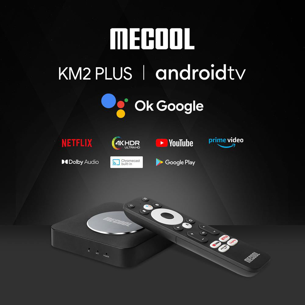 MECOOL KM2 PLUS Netflix Podporovaný Google Android TV 11.0 Smart TV BOX, Amlogic S905X4 2GB RAM 16GB eMMC AV1 Ultra 4K HDR 2.4G/5.0GHz WiFi BT5.0 SPDIF Google Assistant Dolby Atmos Audio Ethernet Multistreamer Domácí multimediální přehrávač Set Top Box - Zástrčka EU
