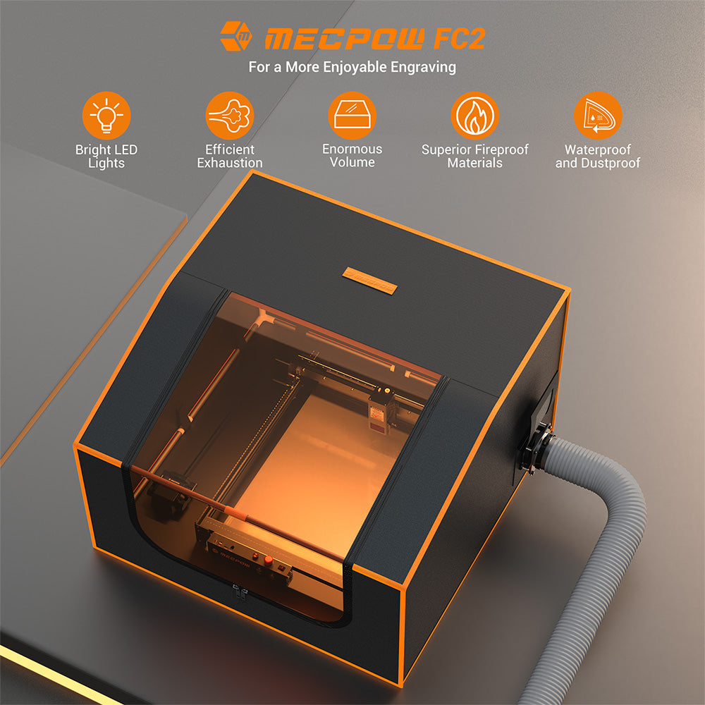 Kryt pro laserový gravírovací stroj Mecpow FC2 950×930×460m, ohnivzdorný, s průzorem, ventilátorem a výfukem, kompatibilní s řadou Mecpow X5/X5 Pro Sculpfun S30 Ultra