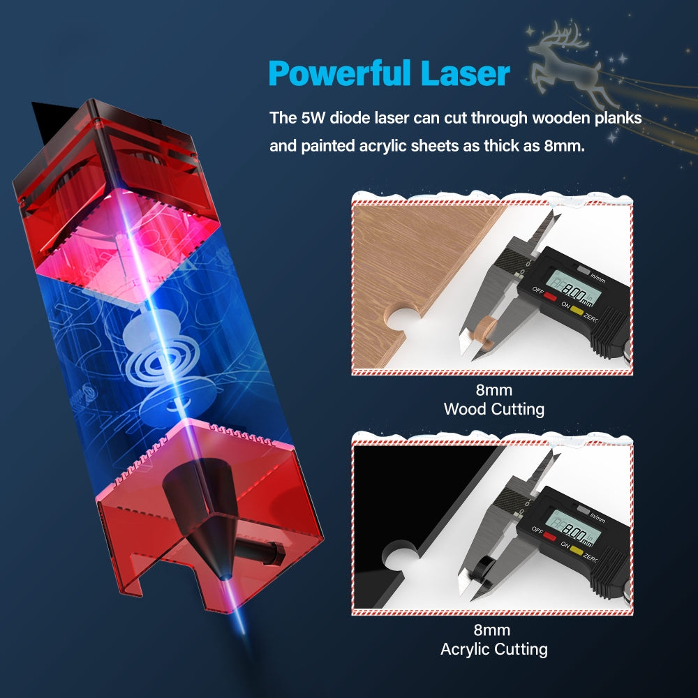 Laserový gravírovací stroj Mecpow X3, výkon laseru 5 W, pevné zaostření, přesnost 0,01 mm, rychlost gravírování 10 000 mm/min, bezpečnostní zámek, nouzové zastavení, detekce plamene, gyroskopický senzor, 410 x 400 mm - zástrčka EU