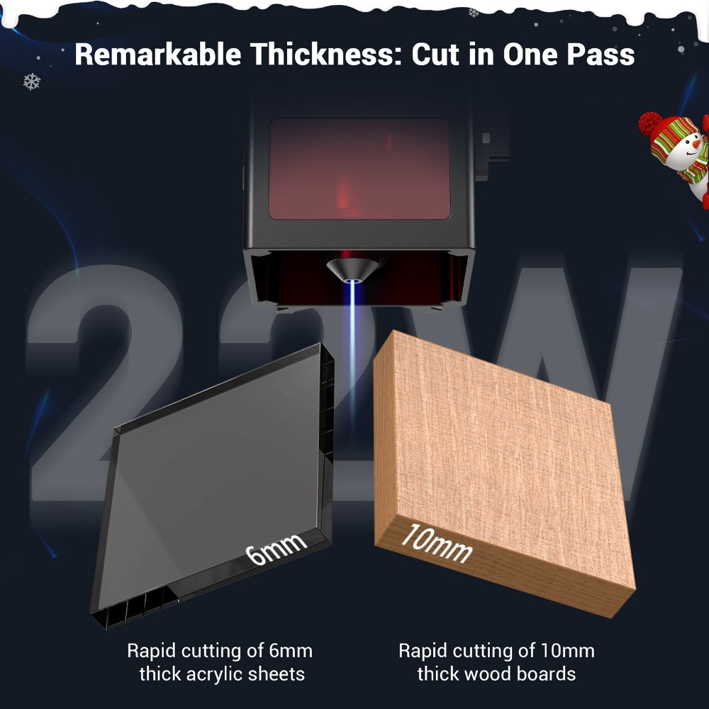 Laserová gravírka Mecpow X4 Pro 22W s ochranným krytem a integrovaným vzduchovým asistentem, laserový bod 0,08x0,1 mm, rychlost gravírování 22000 mm/min, nouzové zastavení, práce offline, podpora LightBurn/LaserGRBL/MKSLaser, 410*400 mm