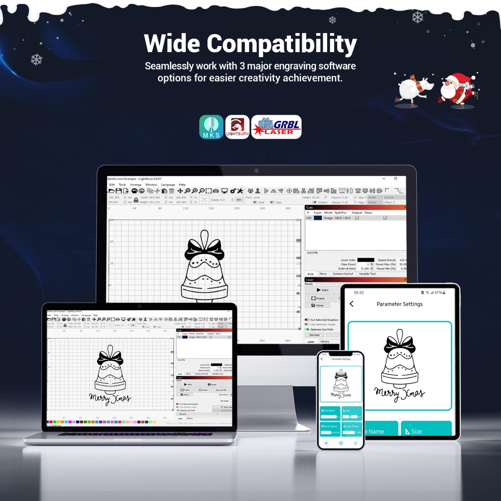 Laserový gravírovací stroj Mecpow X5 22W, gravírovací plocha 600x600 mm, laserový bod 0,08x0,1 mm s vzduchovou asistencí, EU