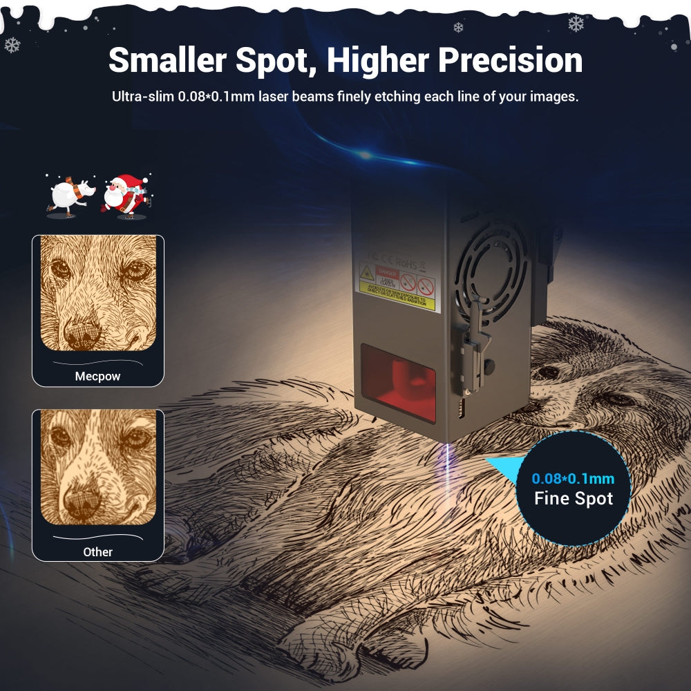 Laserový gravírovací stroj Mecpow X5 22W, gravírovací plocha 600x600 mm, laserový bod 0,08x0,1 mm s vzduchovou asistencí, EU