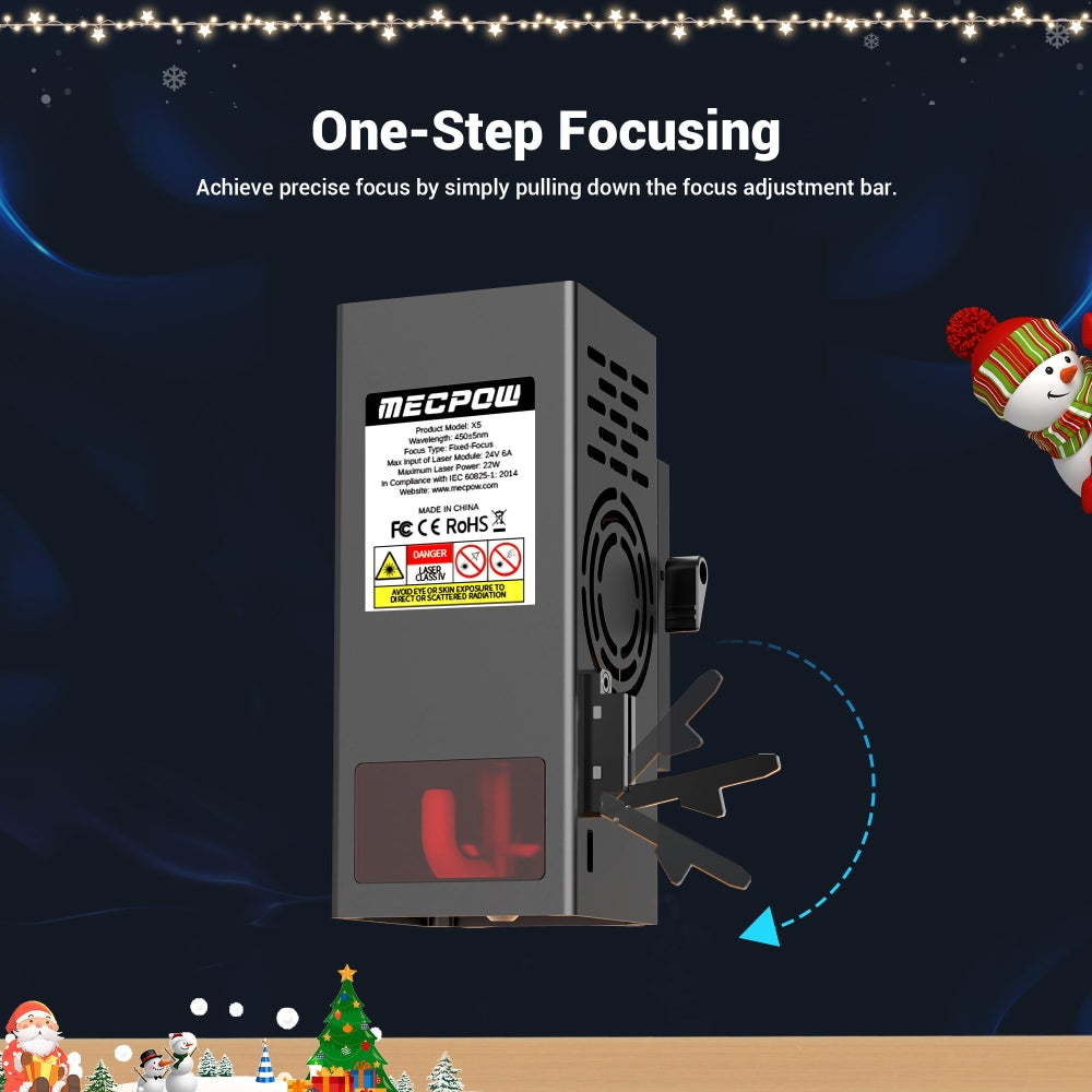 Laserový gravírovací stroj Mecpow X5 22W, gravírovací plocha 600x600 mm, laserový bod 0,08x0,1 mm s vzduchovou asistencí, EU