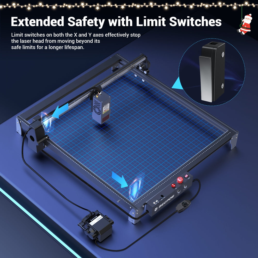 Laserový gravírovací stroj Mecpow X5 22W, gravírovací plocha 600x600 mm, laserový bod 0,08x0,1 mm s vzduchovou asistencí, EU