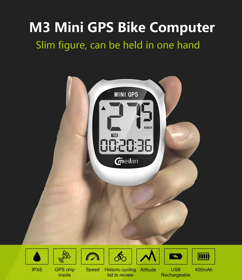 Meilan M3 Mini GPS Cyklocomputer Voděodolný Rychloměr Počítadlo kilometrů 1,6 palcový monochromatický displej - bílý