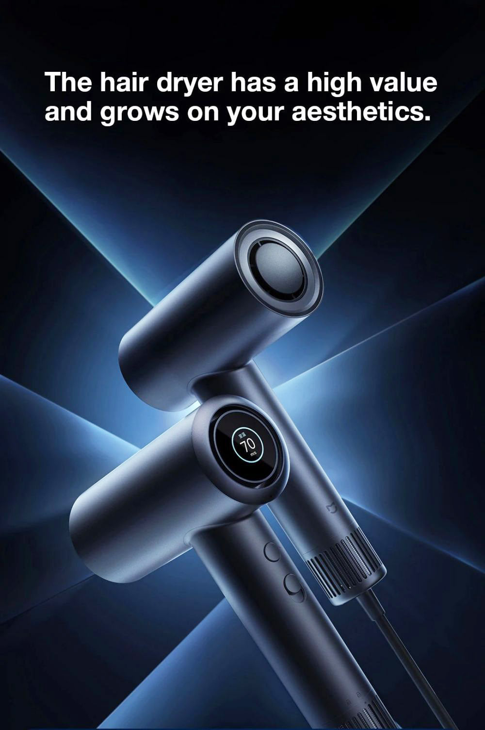 Xiaomi Mijia H700 Vysokorychlostní aniontový fén s LCD obrazovkou, 102 000 ot./min, rychlost větru 70 m/s