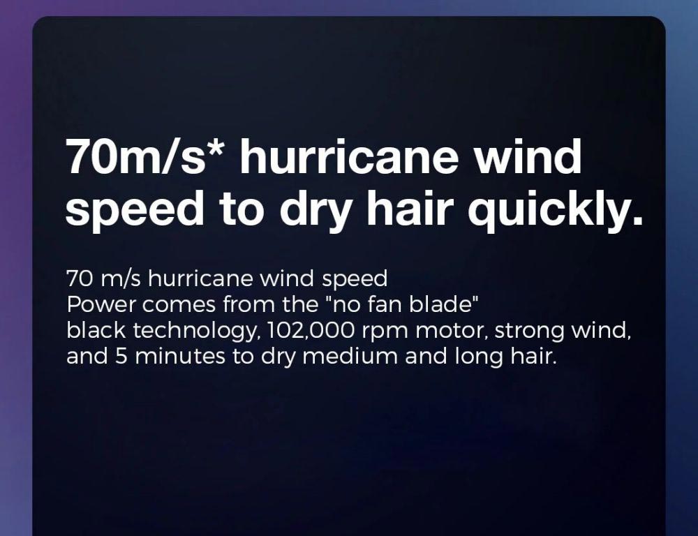 Xiaomi Mijia H700 Vysokorychlostní aniontový fén s LCD obrazovkou, 102 000 ot./min, rychlost větru 70 m/s
