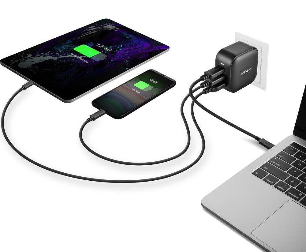 Rychlonabíječka MINIX P1 GaN s maximálním výstupem 65 W, 1 port USB-A, 2 porty USB-C