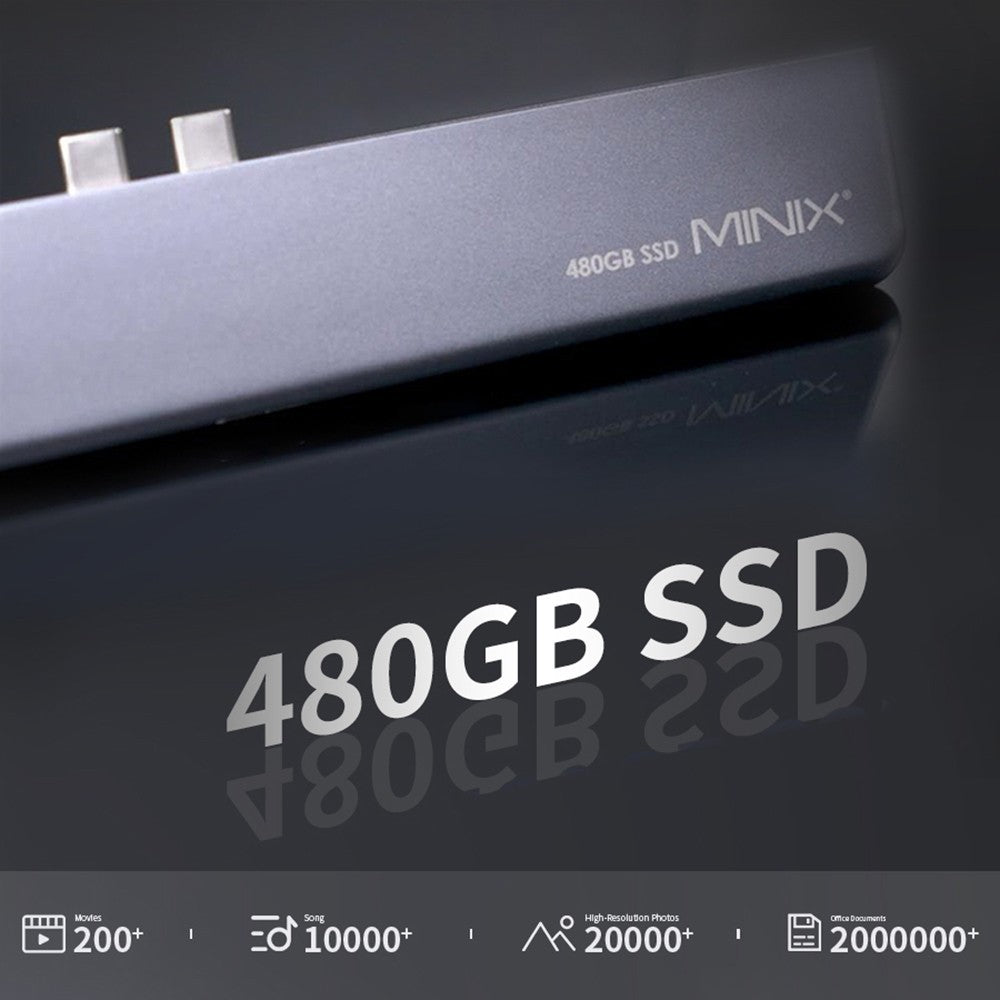 MINIX SD4 GR 480GB SSD duální 4K@60Hz výstup, USB 3.0, PD a data až 5 Gb/s, Thunderbolt 3 - šedý