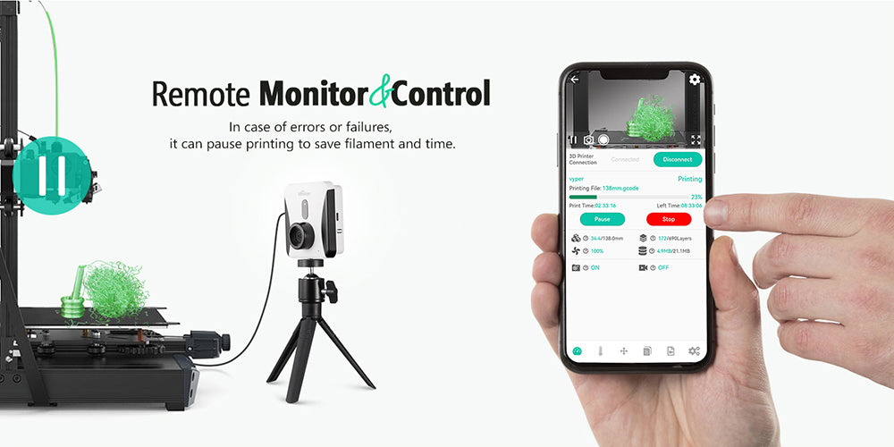 3D tiskárna Mintion Beagle V2, kamera, podpora Klipper, rozlišení videa 1080p, manuální ostření, dálkové ovládání WiFi, automatické časosběrné video, elektronický zoom, noční vidění, připojení k PC/mobilu