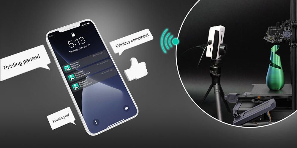 3D tiskárna Mintion Beagle V2, kamera, podpora Klipper, rozlišení videa 1080p, manuální ostření, dálkové ovládání WiFi, automatické časosběrné video, elektronický zoom, noční vidění, připojení k PC/mobilu