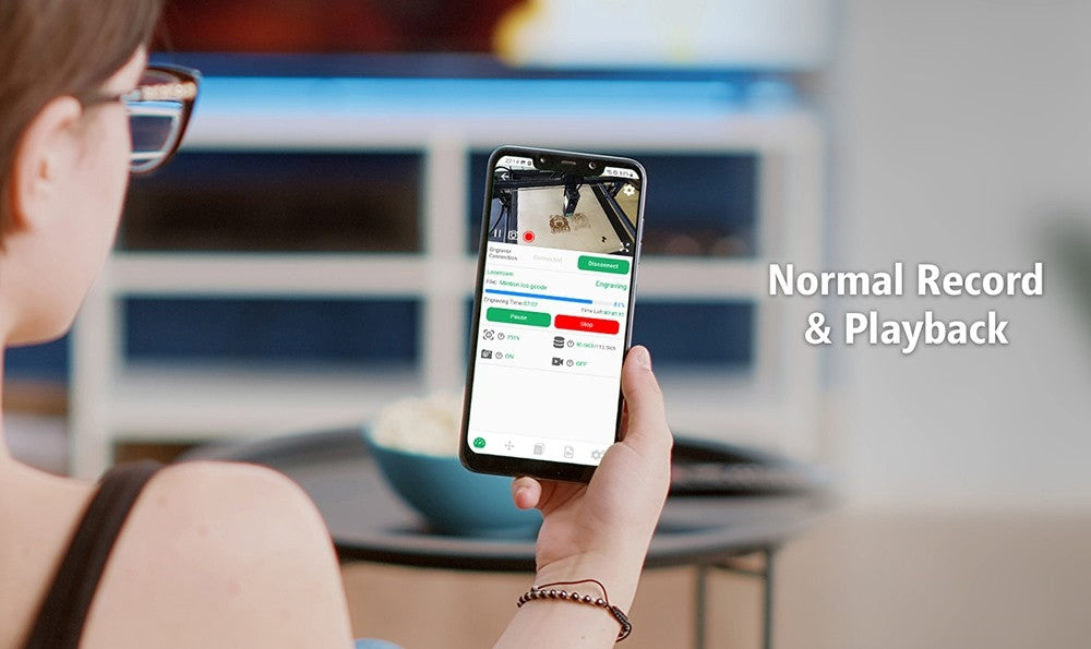 Laserová gravírovací kamera Mintion Lasercam, rozlišení videa 1080p, polohování v LightBurn, dálkové ovládání WiFi, automatické časosběrné video, detekce požáru, noční verze, podpora prohlížeče na PC